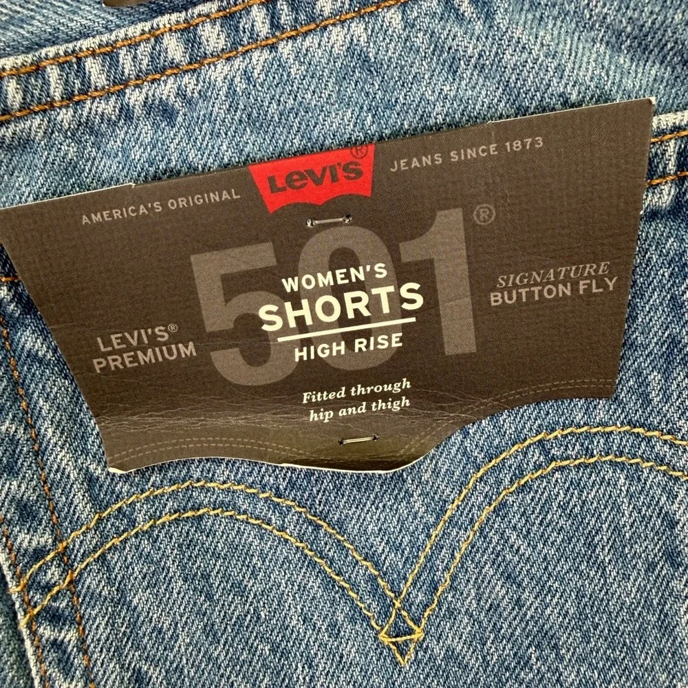 Levis Premium 501 Shorts Womens High Rise Non-Stretch Denim Cut Off Blue